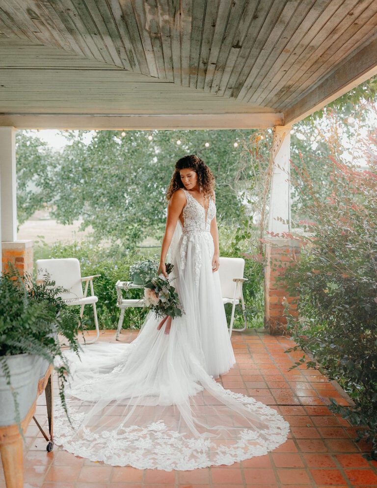 farmhouse porch bridal gown